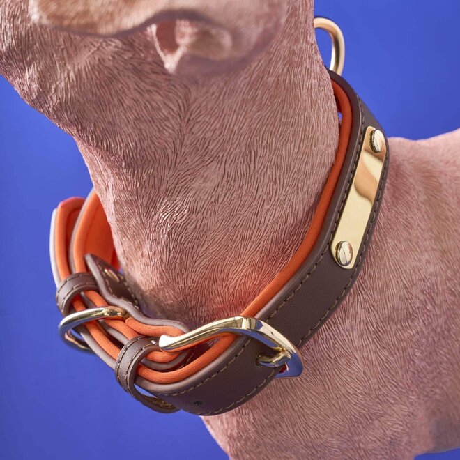 Roze Hond Charlie met bruin oranje riem L45cm