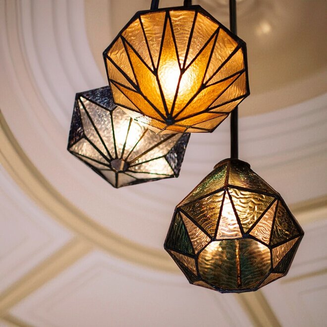 Tiffany Hanglamp Aiko Yellow, linnen snoer
