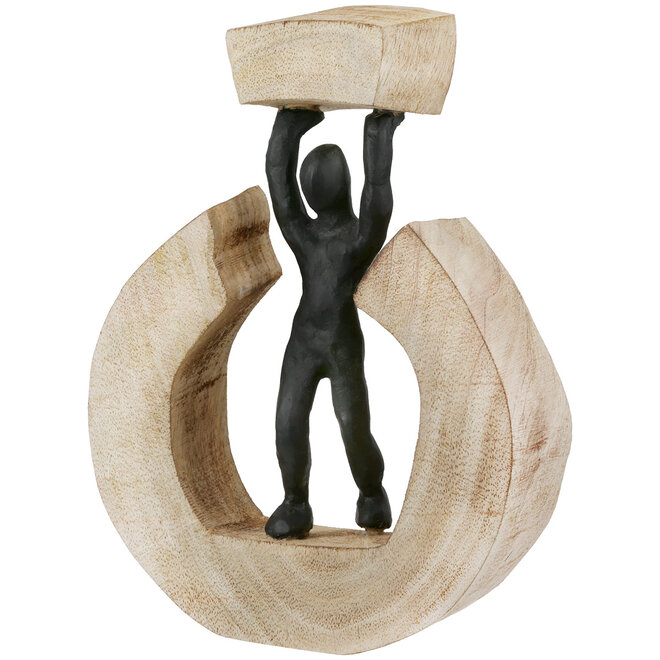 Sculptuur 'Strong', mangohout, aluminium H22cm