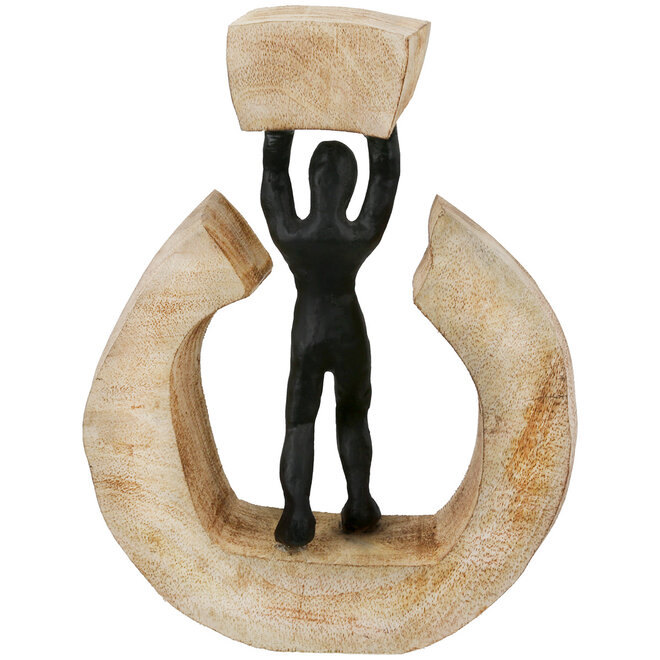 Sculptuur 'Strong', mangohout, aluminium H22cm
