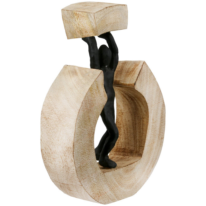 Sculptuur 'Strong', mangohout, aluminium H22cm