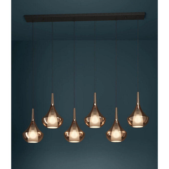 Hanglamp Almoster, 6 lichts, aan balk L320 cm, hoogte instelbaar