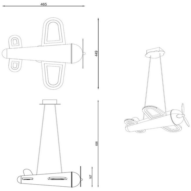 Hanglamp Vliegtuig Fokker geel 44cm