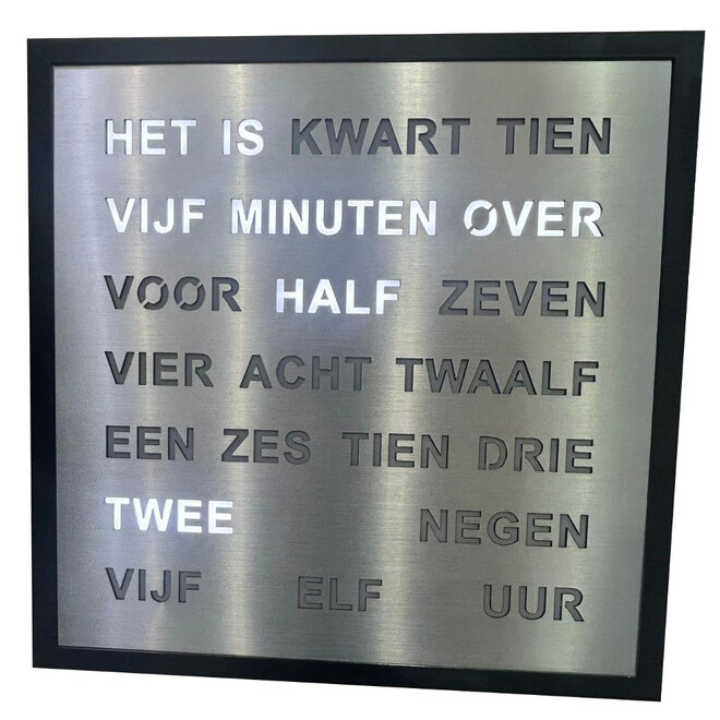 Woordklok Nederlands Zilver, 40x40cm