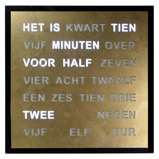 Woordklok Nederlands Goud, 40x40cm