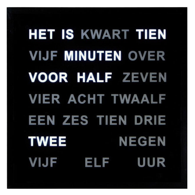 Woordklok Nederlands Zwart, 40x40cm