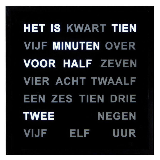 Woordklok Nederlands Zwart, 40x40cm