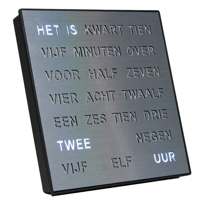 Woordklok Nederlands Zilver, 28x28cm