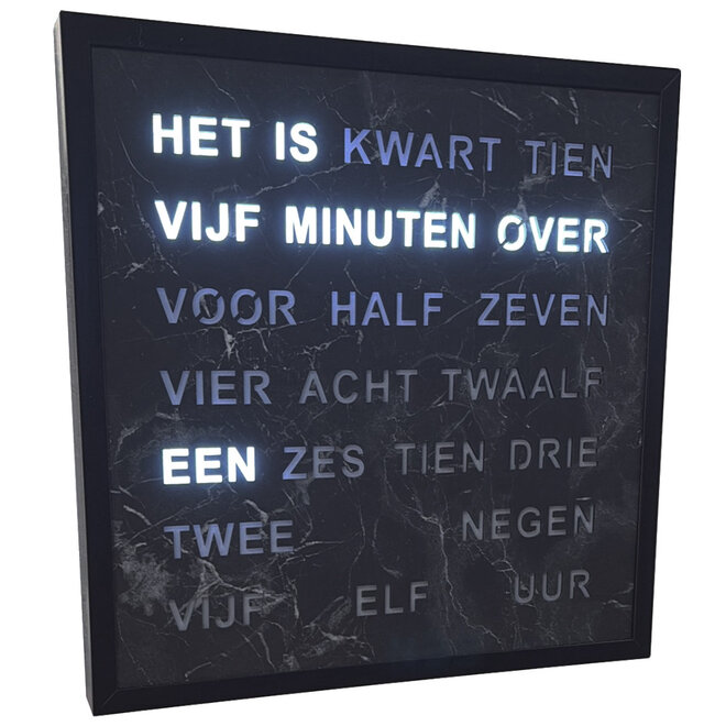 Woordklok Nederlands Zwart Marmer, 40x40cm