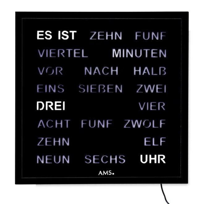 Woordklok Nederlands Zwart, 40x40cm