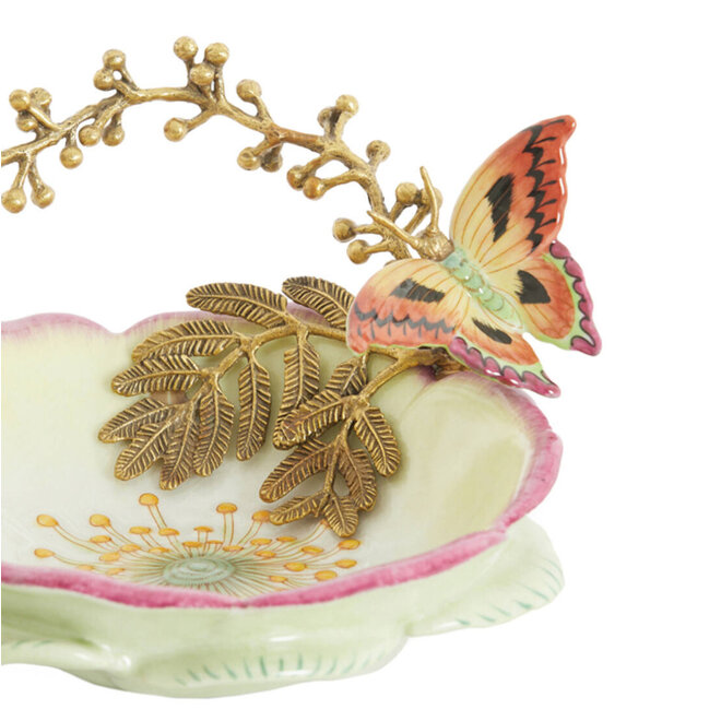 Schaal Vlinder, mint, geel, brons Ø34cm
