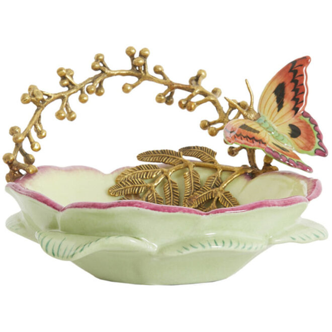 Schaal Vlinder, mint, geel, brons Ø34cm