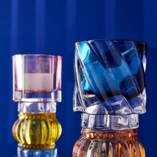 Glazen Kandelaar Crystal, blauw, oranje, groen H20cm