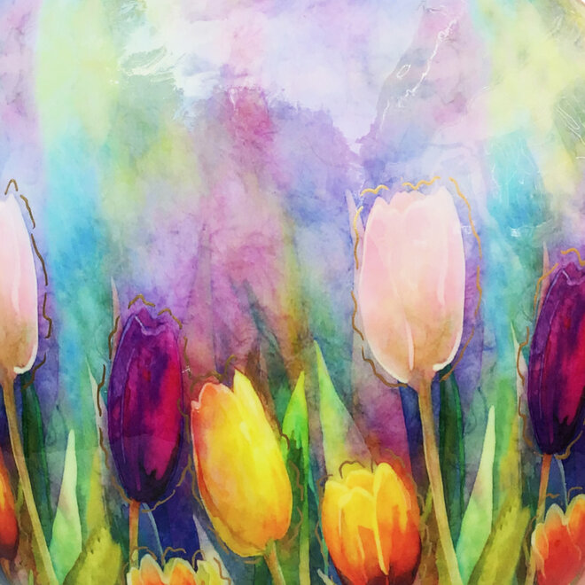 Metalen Vaas Kleurrijk Tulips H32cm