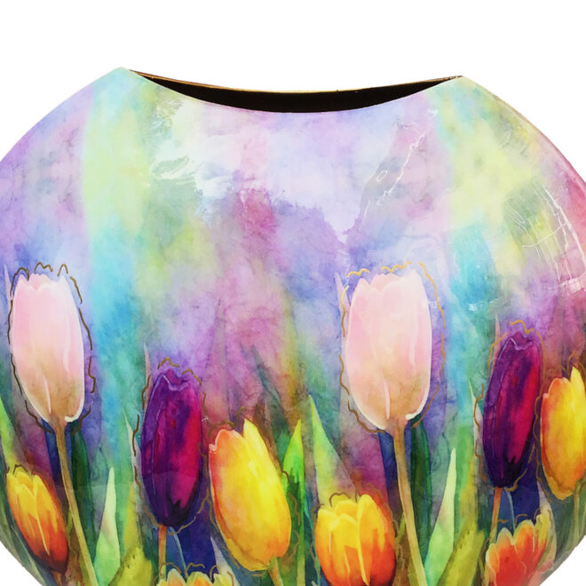 Metalen Vaas Kleurrijk Tulips H32cm