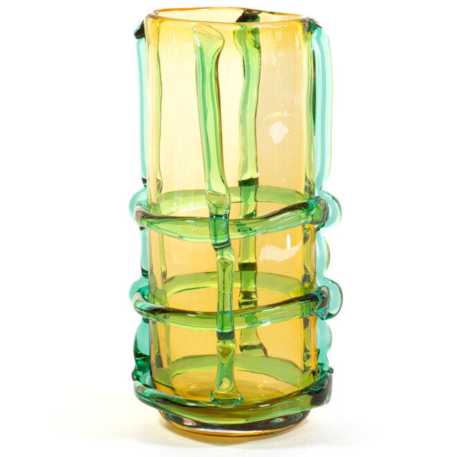 Glazen Vaas Franja geel, groen H31cm