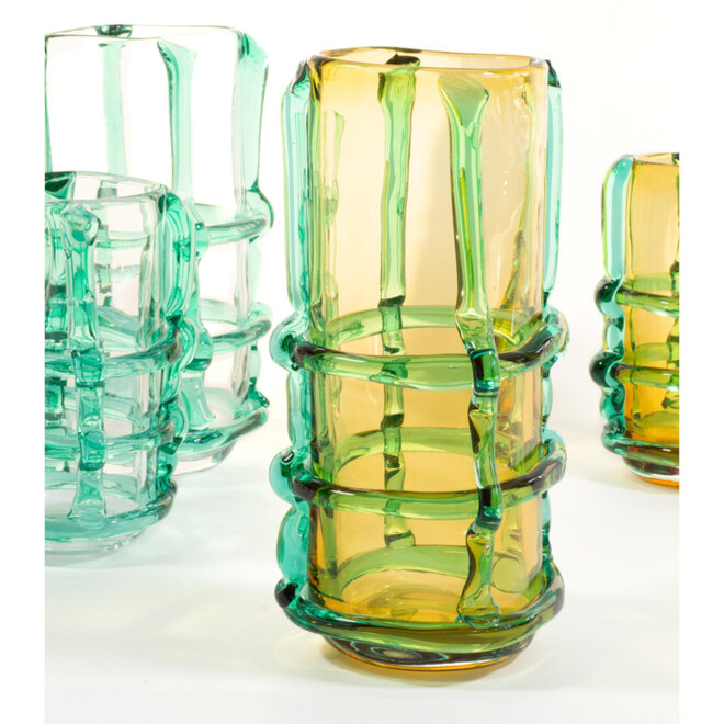 Glazen Vaas Franja geel, groen H31cm