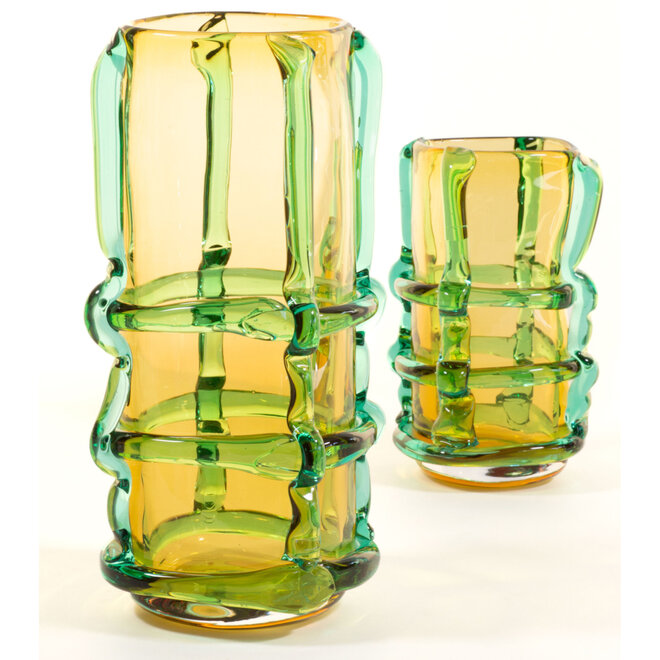 Glazen Vaas Franja geel, groen H31cm
