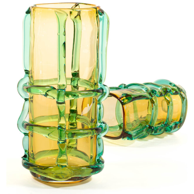 Glazen Vaas Franja geel, groen H31cm