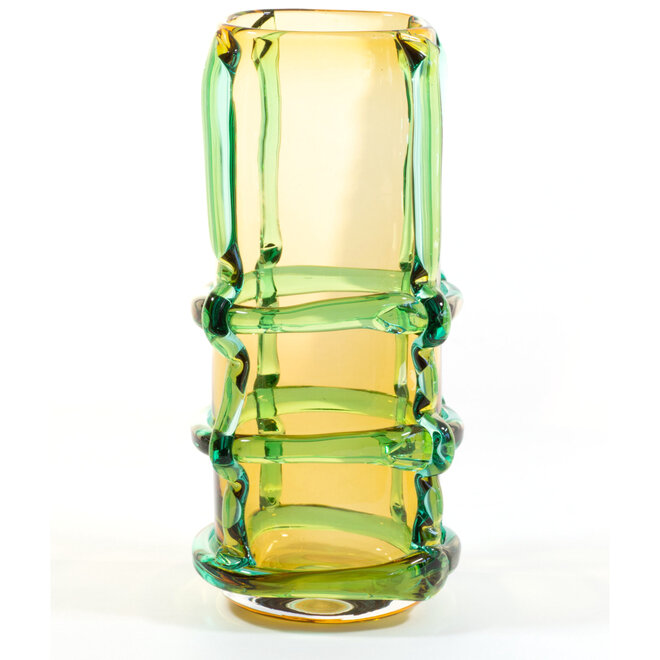 Glazen Vaas Franja geel, groen H31cm