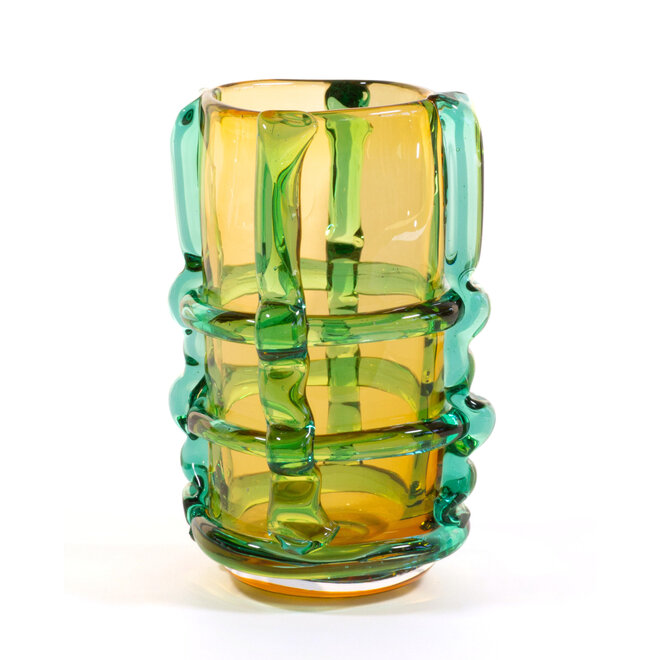 Glazen Vaas Franja geel, groen H22cm