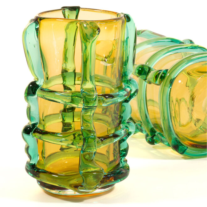 Glazen Vaas Franja geel, groen H22cm