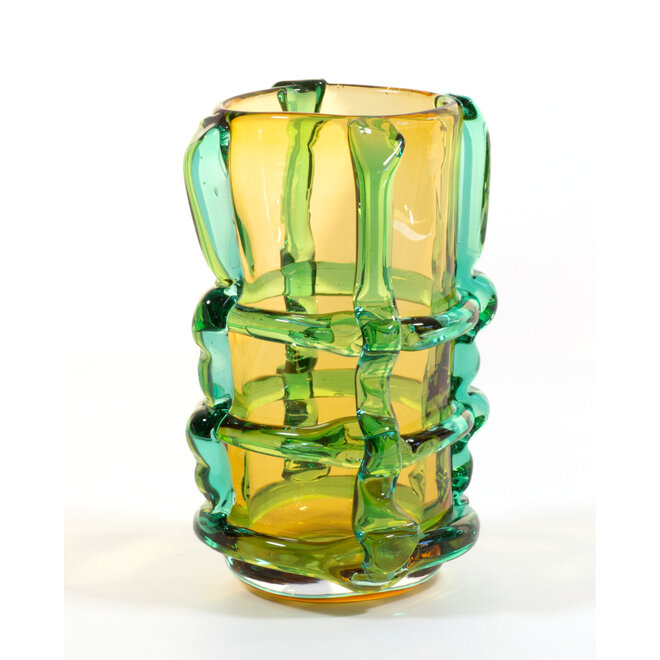 Glazen Vaas Franja geel, groen H22cm