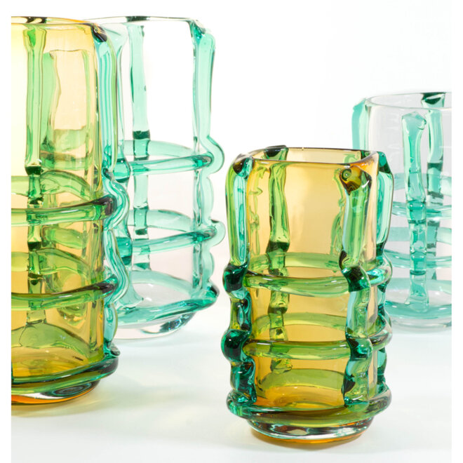 Glazen Vaas Franja geel, groen H22cm