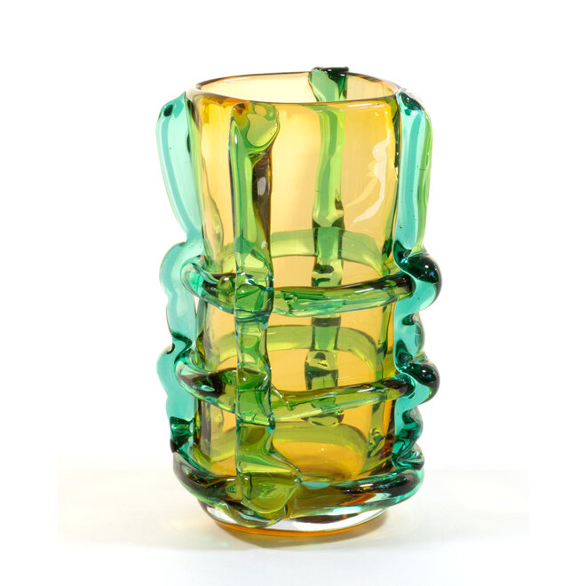 Glazen Vaas Franja geel, groen H22cm