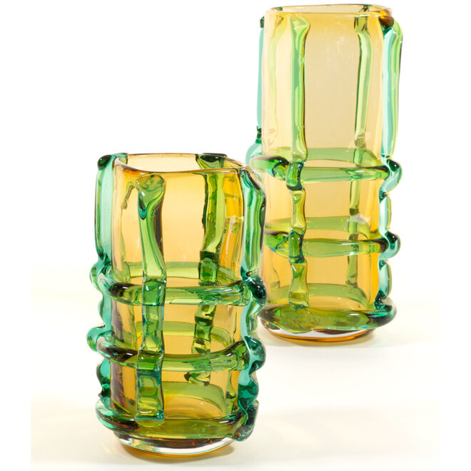 Glazen Vaas Franja geel, groen H22cm