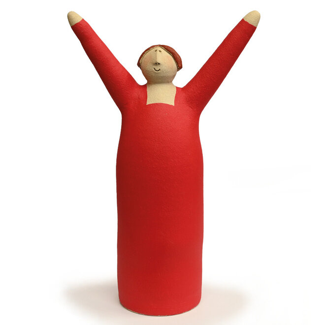 Vrolijke Vrouw, Freudenmädchen, Keramiek kersenrood H27cm