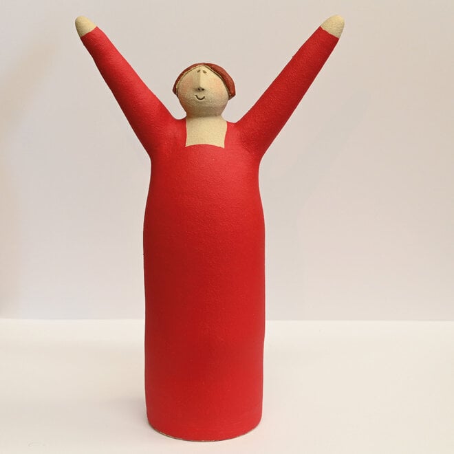 Vrolijke Vrouw, Freudenmädchen, Keramiek kersenrood H27cm