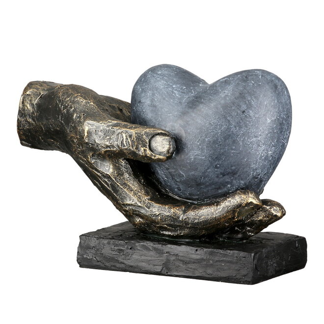 Figuur 'Heart in your Hand', polyresin, antique bronze finish, L18cm