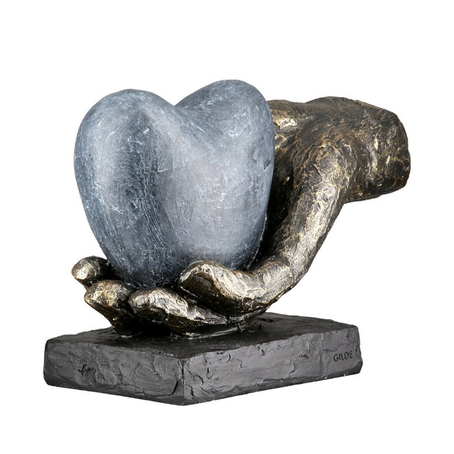 Figuur 'Heart in your Hand', polyresin, antique bronze finish, L18cm