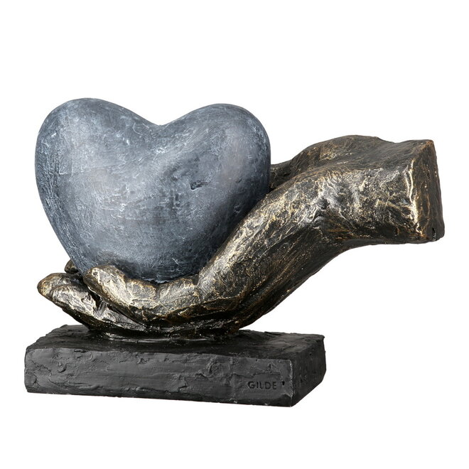 Figuur 'Heart in your Hand', polyresin, antique bronze finish, L18cm