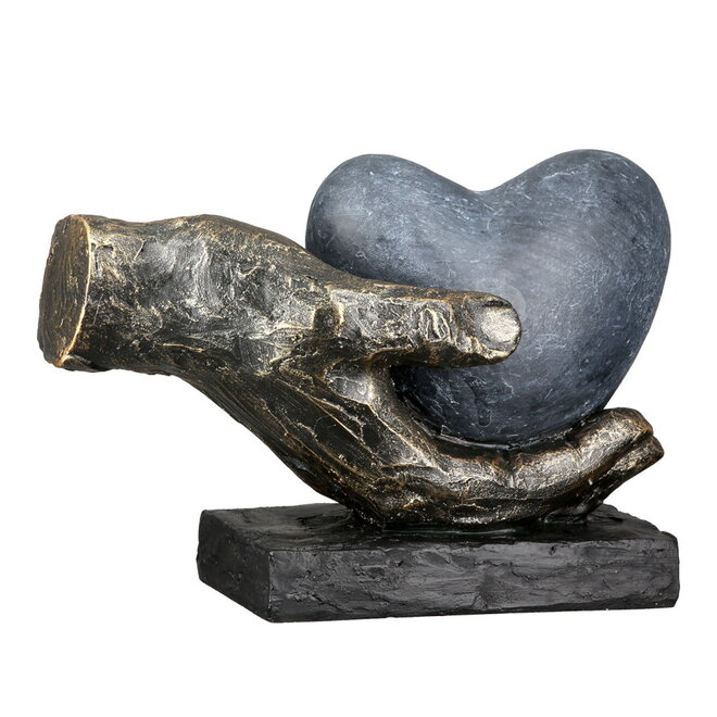 Figuur 'Heart in your Hand', polyresin, antique bronze finish, L18cm