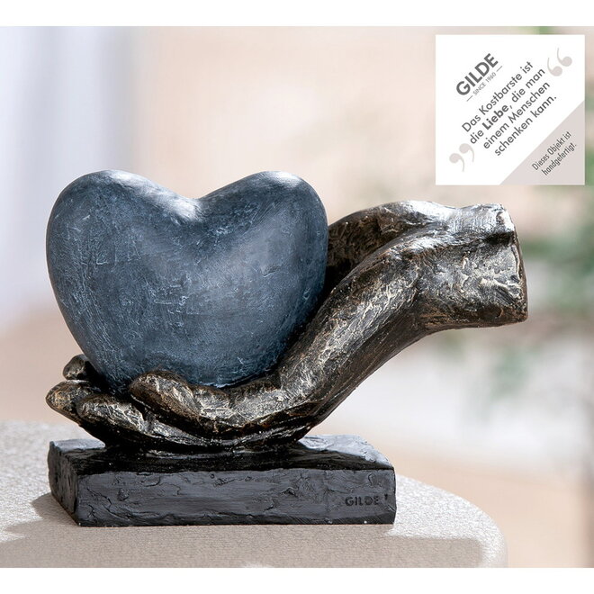 Figuur 'Heart in your Hand', polyresin, antique bronze finish, L18cm