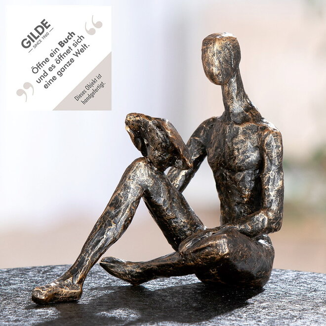 Figuur 'Reading', polyresin, antique bronze finish, H14cm