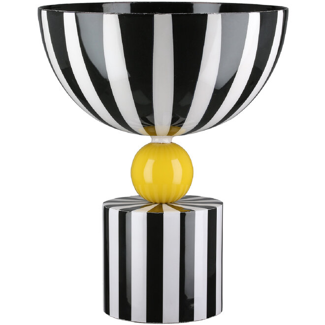 Metalen Vaas Stripes Zwart, wit, geel H25cm