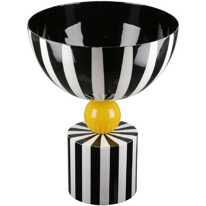 Metalen Vaas Stripes Zwart, wit, geel H25cm