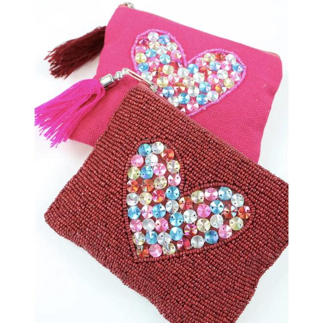 Fashion Opberg Rits Tasje / Etui Hearts Bordeauxrood "A"