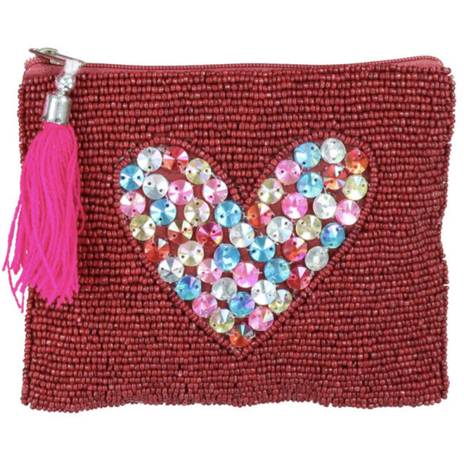 Fashion Opberg Rits Tasje / Etui Hearts Bordeauxrood "A"