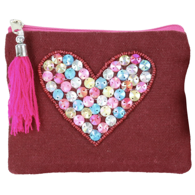 Fashion Opberg Rits Tasje / Etui Hearts Bordeauxrood "B"