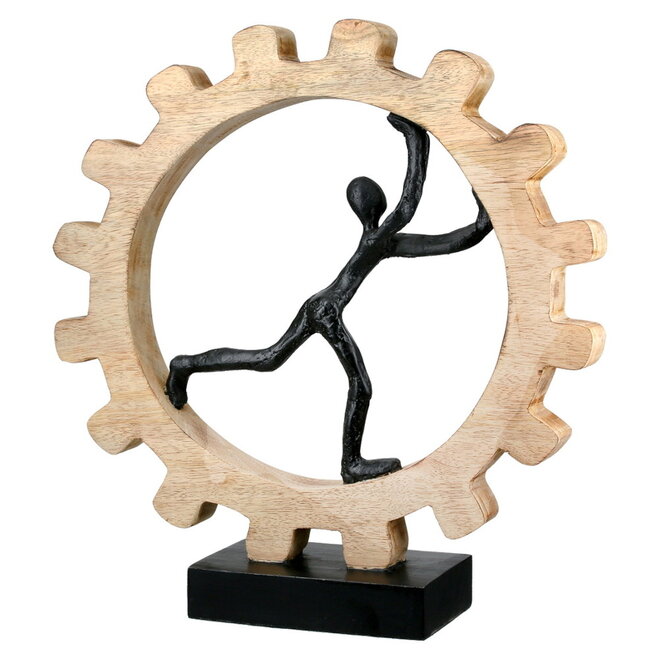 Sculptuur 'Gear', mangohout, aluminium, H36cm