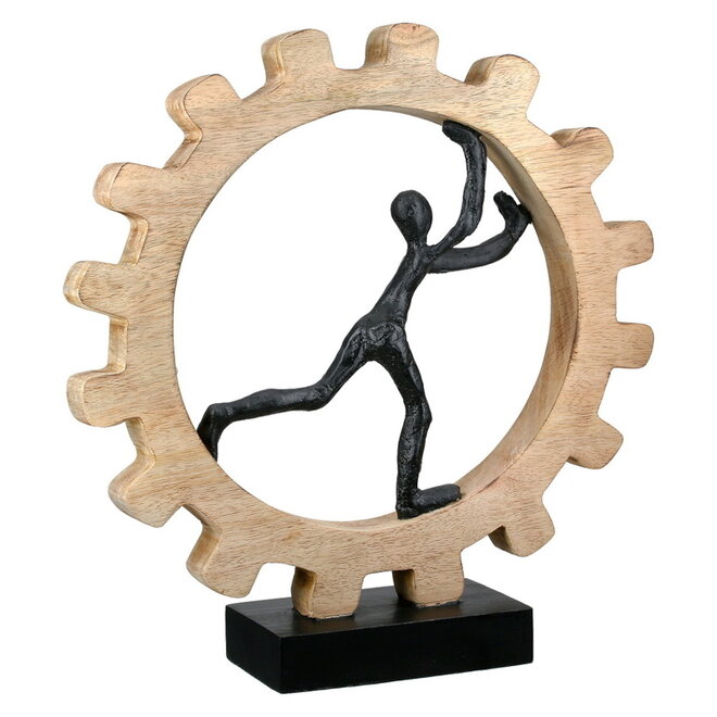 Sculptuur 'Gear', mangohout, aluminium, H36cm