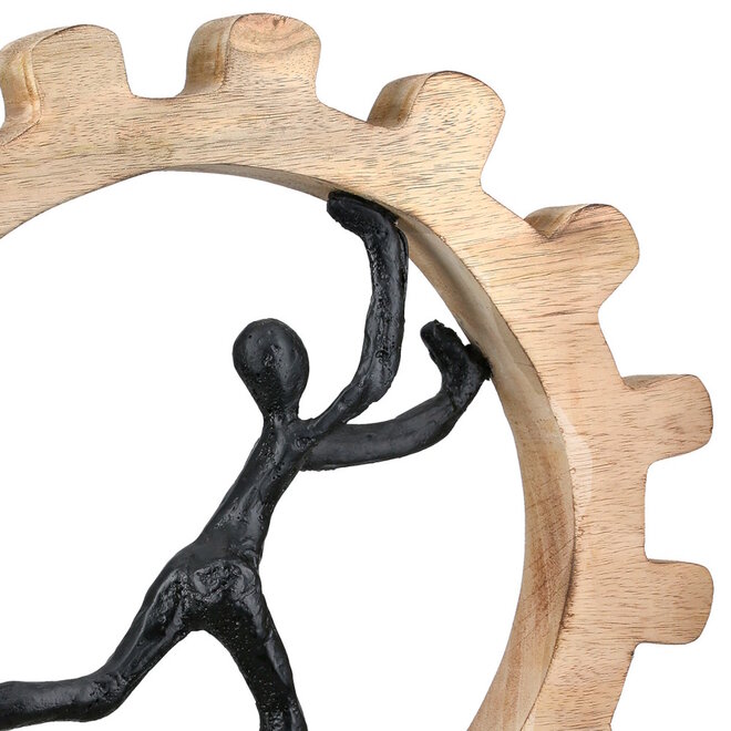 Sculptuur 'Gear', mangohout, aluminium, H36cm