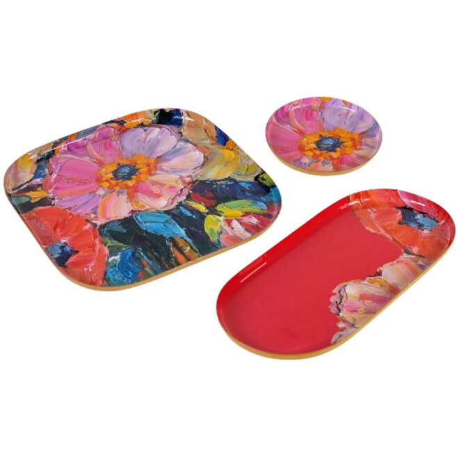 Dienbladen 3 stuks, Flower Pink