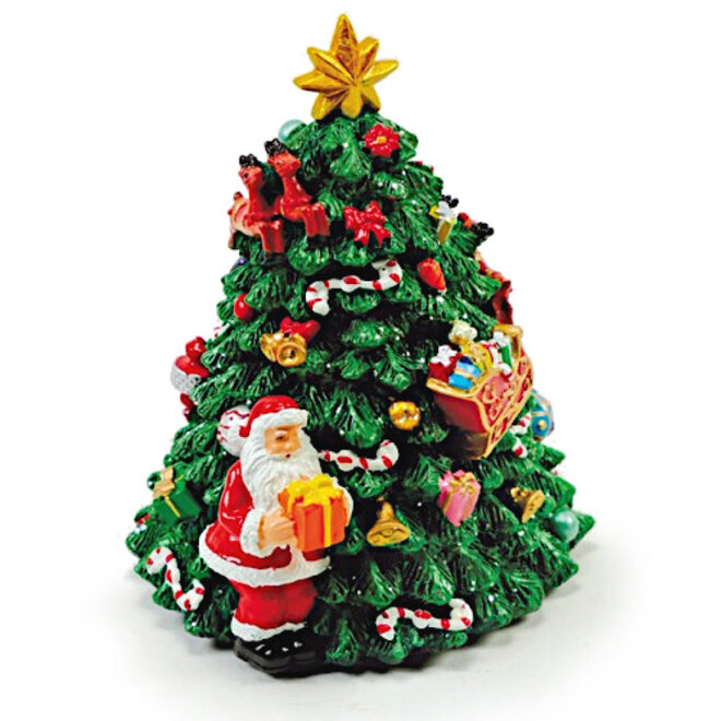 Speeldoos kerstboom met Kerstman en Arreslee