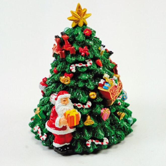 Speeldoos kerstboom met Kerstman en Arreslee
