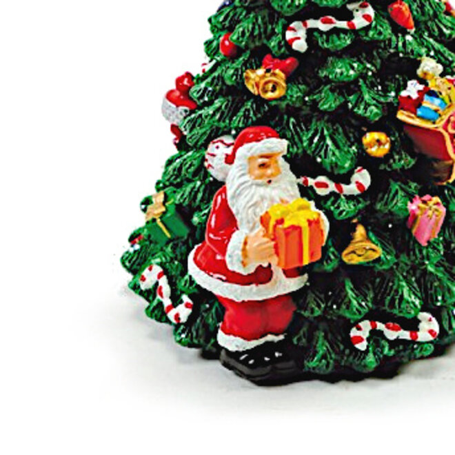 Speeldoos kerstboom met Kerstman en Arreslee